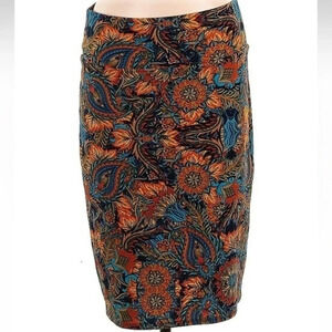 LuLaRoe Fiery Paisley Floral Fall Print Cassie Pencil Skirt Size M Medium